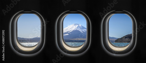Fuji view outside the plane window.