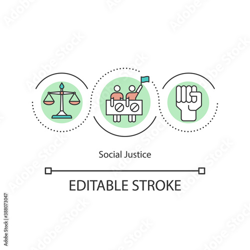 Social justice concept icon. Liberation and revolution. Social movements and change. Human rights and equality idea thin line illustration. Vector isolated outline RGB color drawing.