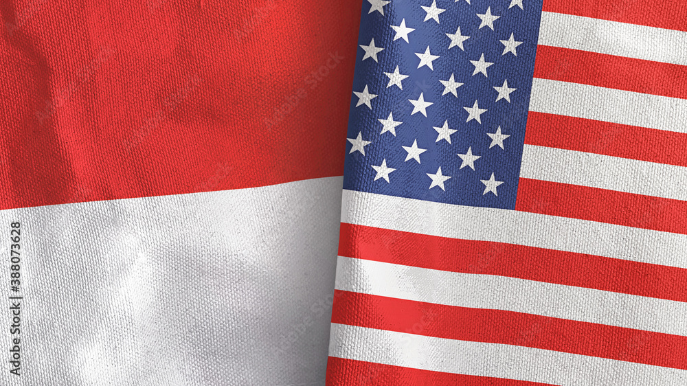 Obraz premium United States and Indonesia two flags textile cloth 3D rendering
