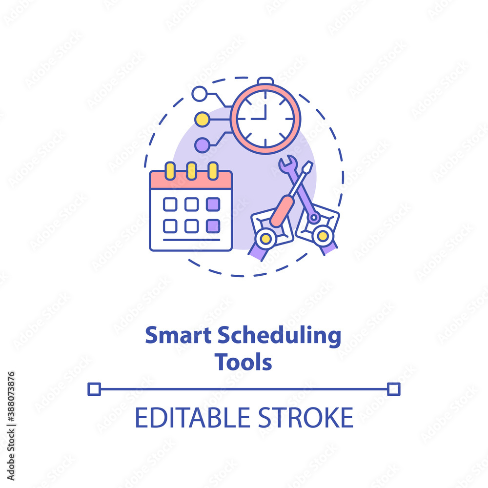 Smart scheduling tools concept icon. Futuristic day planning devices. Organazing your week. AI in education idea thin line illustration. Vector isolated outline RGB color drawing. Editable stroke