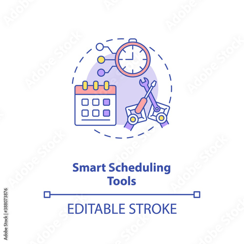 Smart scheduling tools concept icon. Futuristic day planning devices. Organazing your week. AI in education idea thin line illustration. Vector isolated outline RGB color drawing. Editable stroke