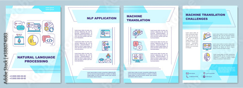 Natural language processing brochure template. Machine learning. Flyer, booklet, leaflet print, cover design with linear icons. Vector layouts for magazines, annual reports, advertising posters