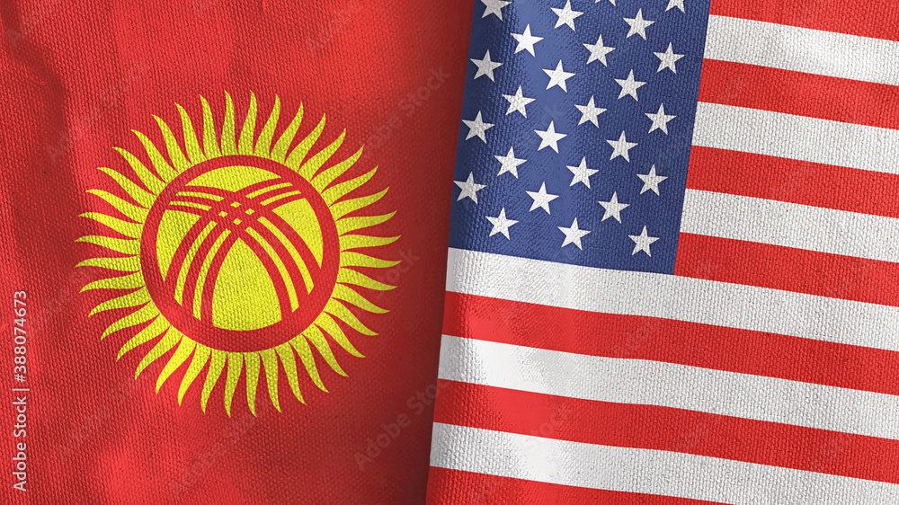Obraz premium United States and Kyrgyzstan two flags textile cloth 3D rendering
