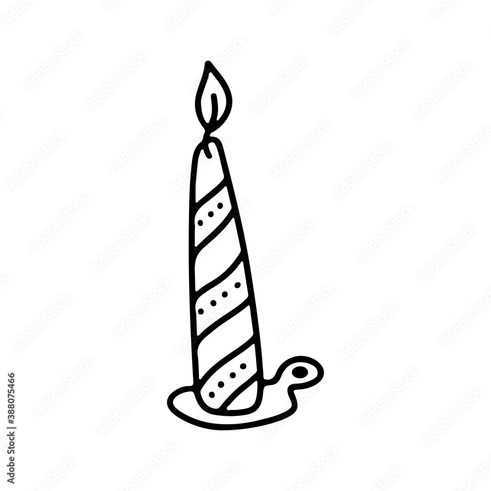 Hand drawn doodle of candle with stick isolated on white background. Vector outline illustration. Design for Xmas holiday cards, banners, posters, web design. Hand drawn doodle of candle with stick isolated on white background. Vector outline illustration. Design for Xmas holiday cards, banners, posters, web design.