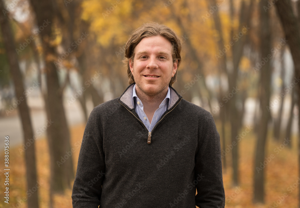 Young male portrait, fall scene Young male portrait, fall scene