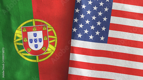 United States and Portugal two flags textile cloth 3D rendering