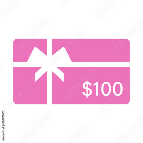 100 Dollars Gift card icon. Clipart image isolated on white background.