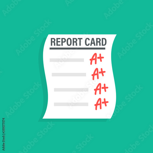 A plus report card illustration. Clipart image.