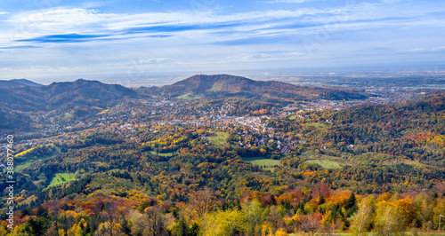 Photos View from the Merkur mountain to the valley of Baden-Baden, Baden Wuerttemberg,