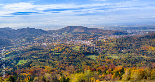 View from the Merkur mountain to the valley of Baden-Baden  Baden Wuerttemberg  Germany