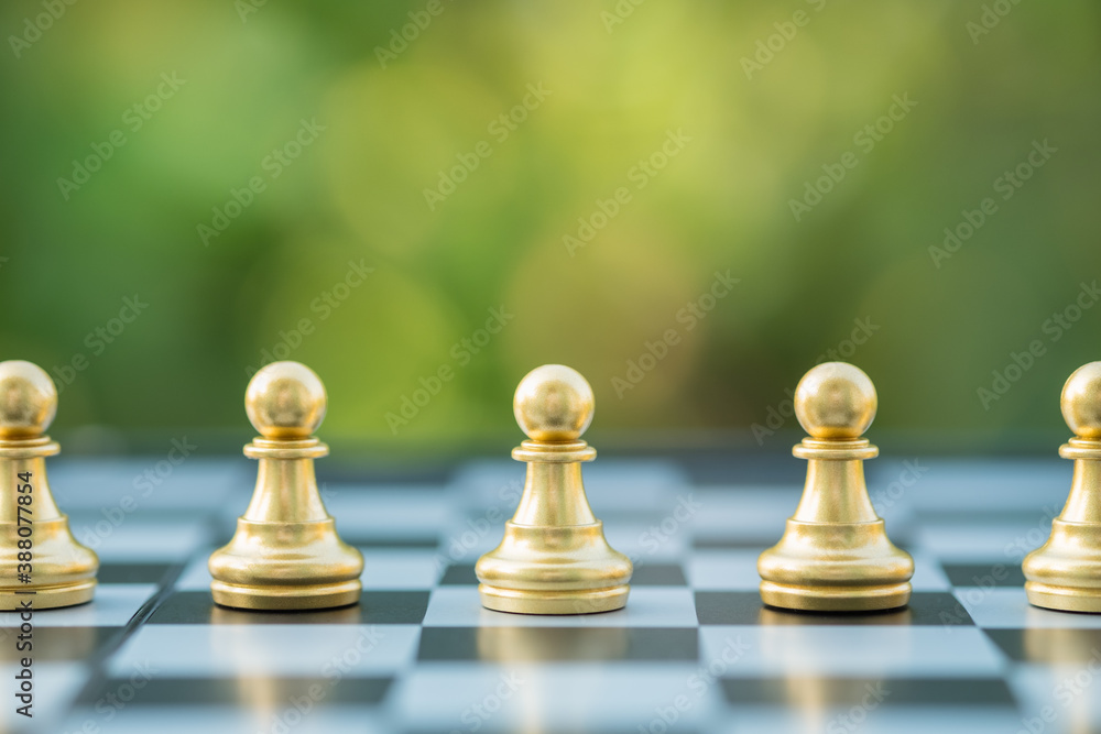 Closeup of gold pawn chess on chessboard with copy space. Closeup of gold pawn chess on chessboard with copy space.
