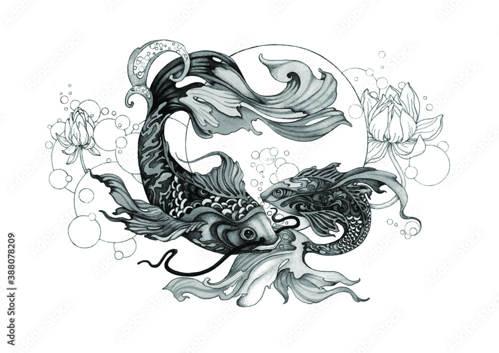 Chinese fish tattoo Stock Vector | Adobe Stock