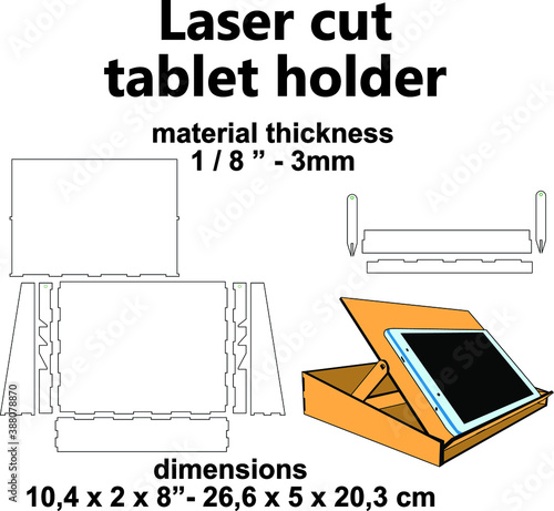 Tablet holder template, Laser cutting design, laser cut pattern, laser cut wood, laser cu mdf plywood 3mm 1/8" office supplies telecommunting material study drawing paper holder