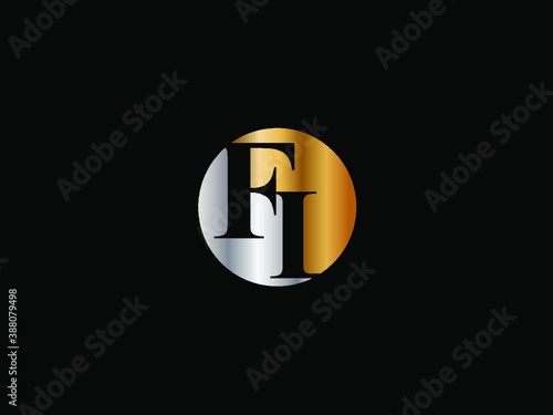 FI initial logo letter with circle shape Gold silver color vector design, logo design for business name.