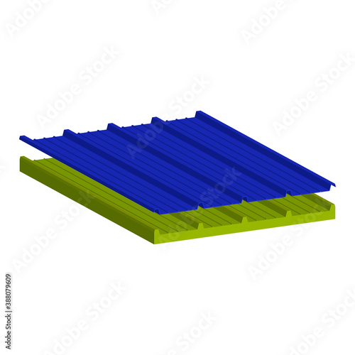 Roofing sandwich panel two-layer. A filler-mineral wool.Vector isometric and 3D view.	