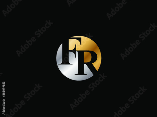 FR initial logo letter with circle shape Gold silver color vector design, logo design for business name.