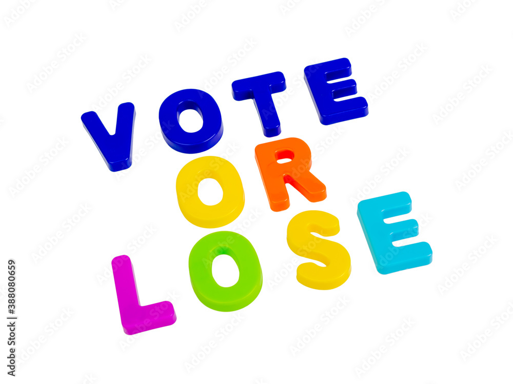 Text VOTE or LOSE on a white background.
