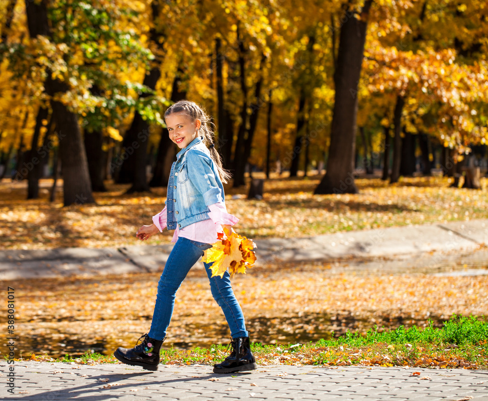 Fototapeta premium Happy little girl in an autumn park