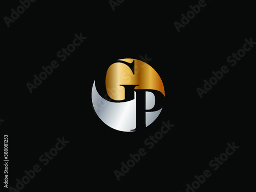 GP initial logo letter with circle shape Gold silver color vector design, logo design for business name.