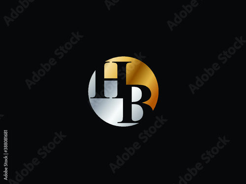 HB initial logo letter with circle shape Gold silver color vector design, logo design for business name.