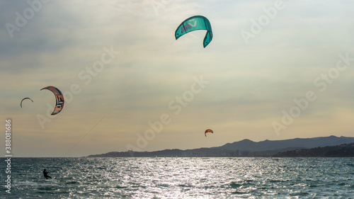 kitesurfing in mediterranean sea, spain