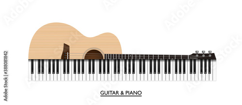 Acoustic guitar and piano keys abstract music instrument, vector illustration