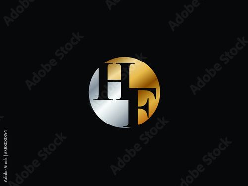 HF initial logo letter with circle shape Gold silver color vector design, logo design for business name. photo