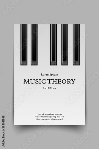 Music theory book cover mockup template, vector illustration