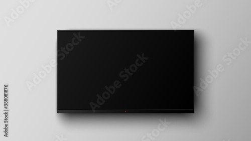 Realistic smart LED television screen on gray background, vector illustration