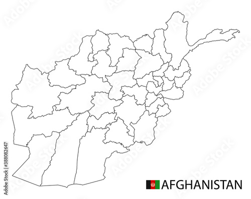 Afghanistan map, black and white detailed outline regions of the country.