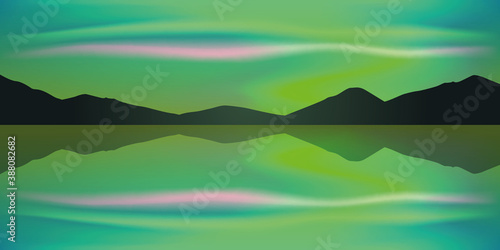 aurora borealis beautiful polar lights by the lake vector illustration EPS10