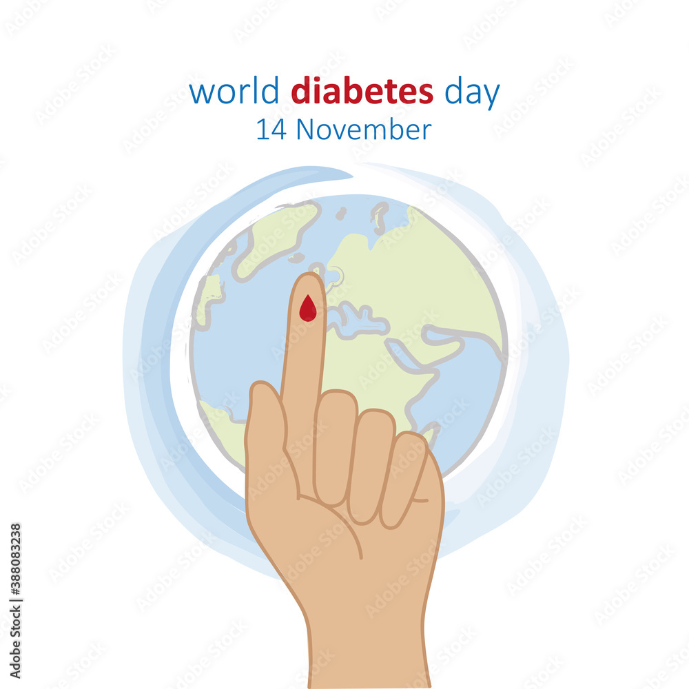 blue circle and finger with blood drop world diabetes day 14 november vector illustration EPS10 blue circle and finger with blood drop world diabetes day 14 november vector illustration EPS10