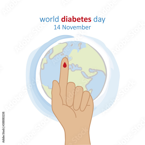 blue circle and finger with blood drop world diabetes day 14 november vector illustration EPS10