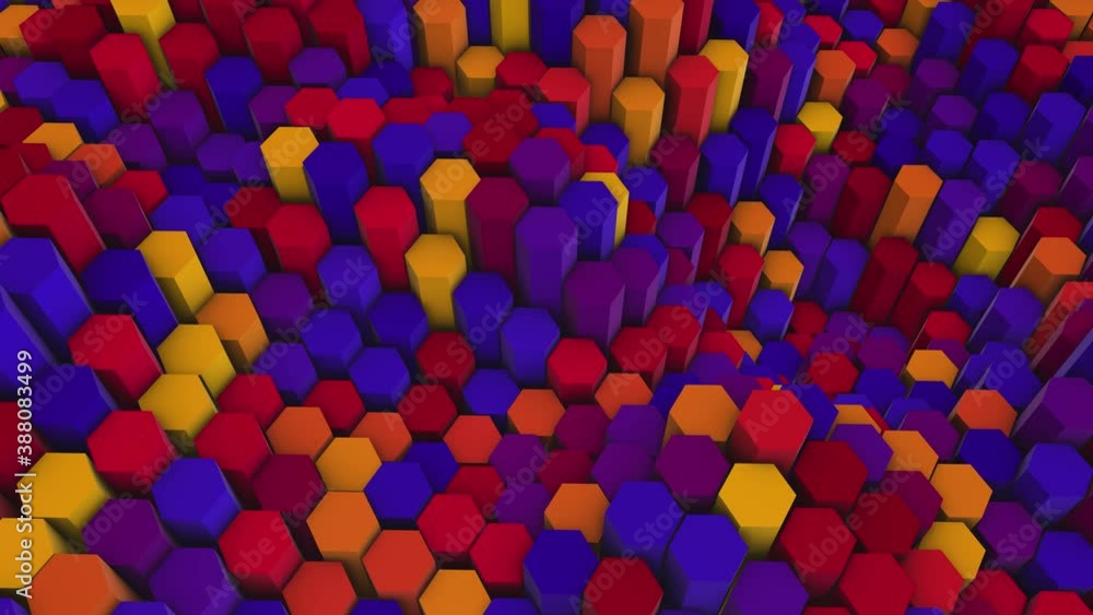 4k Abstract background of 3d hexagons similar to colored pencils. 3d rendering. 4k Abstract background of 3d hexagons similar to colored pencils. 3d rendering.