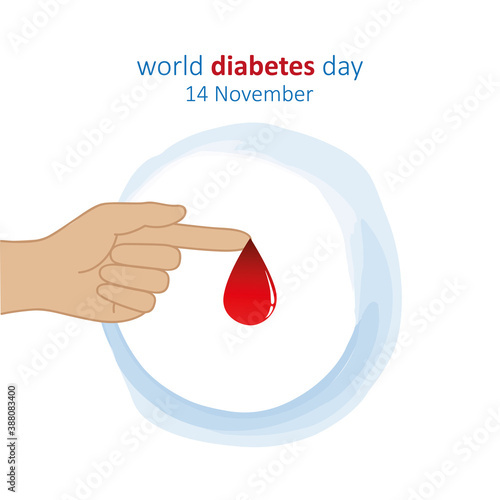 blue circle and finger with blood drop world diabetes day 14 november vector illustration EPS10