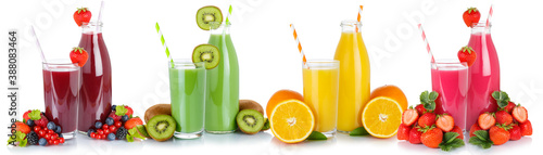 Fruit juice drinks collection smoothies glass and bottle isolated photo