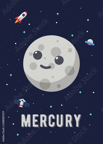 The Mercury Planet Cute Design, Illustration vector graphic of the of the mercury planets in cute cartoon style. Space kids.