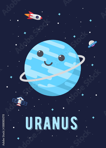 The Uranus Planet Cute Design, Illustration vector graphic of the of the uranus planets in cute cartoon style. Space kids.