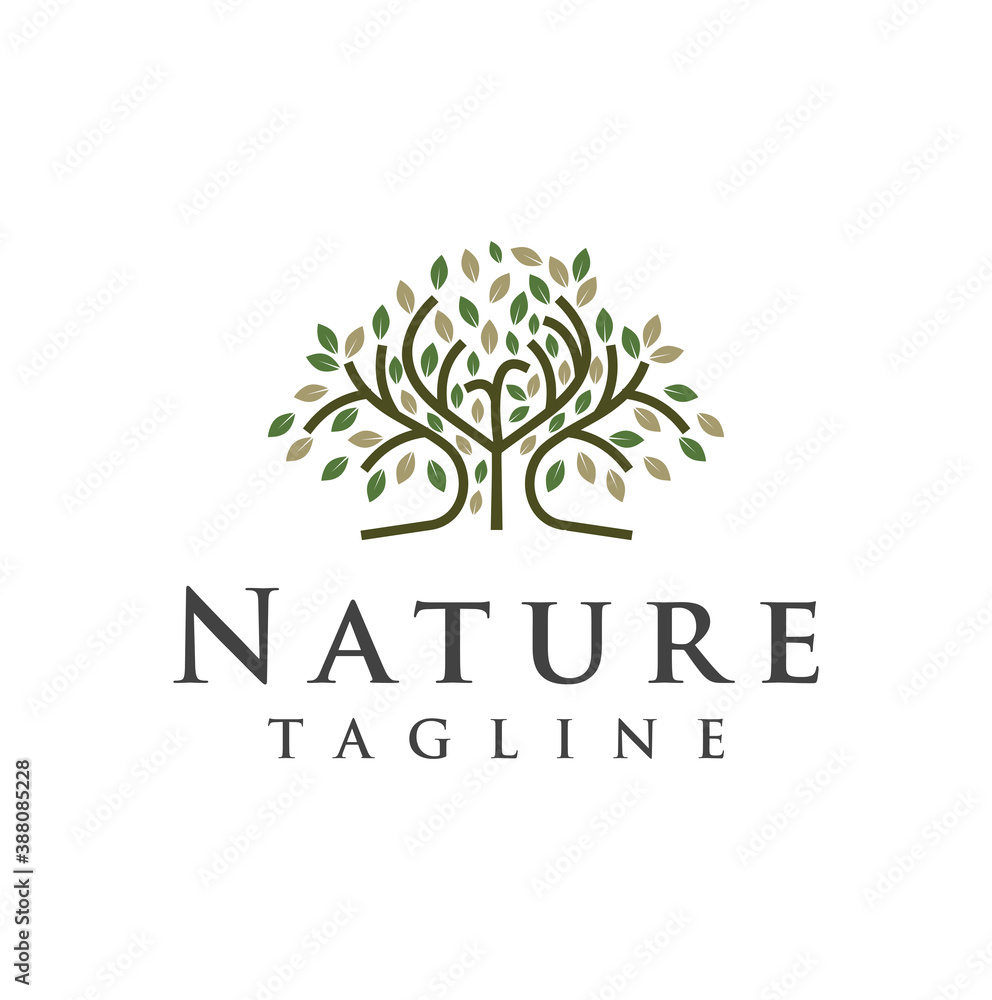 Green Creative Oak Tree Logo organic ecology Origin Design Symbol Illustration.