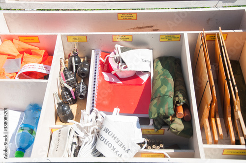 Military camp. Box of grenades