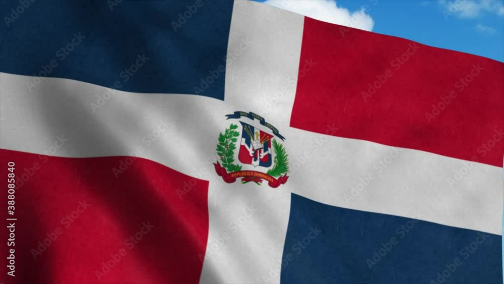 Big Dominican Republic flag waving in the wind, blue sky background. 4K Big Dominican Republic flag waving in the wind, blue sky background. 4K