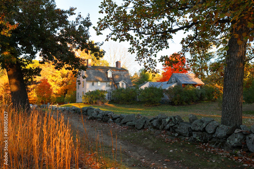 The Old Manse house on a sunny fall day. The house is a historic manse in Concord, MA, famous for its American historical and literary associations.