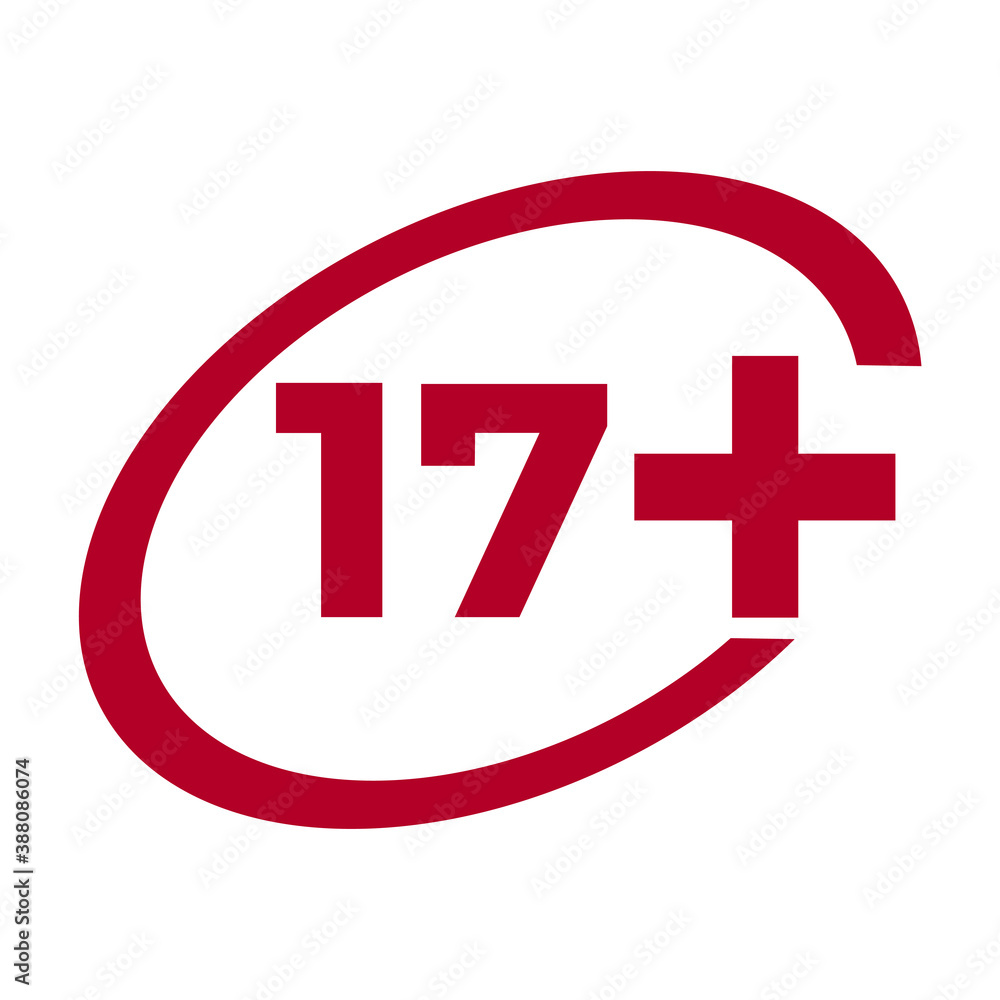 Red drop icon circle with age limit 17 seventeen Red drop icon circle with age limit 17 seventeen