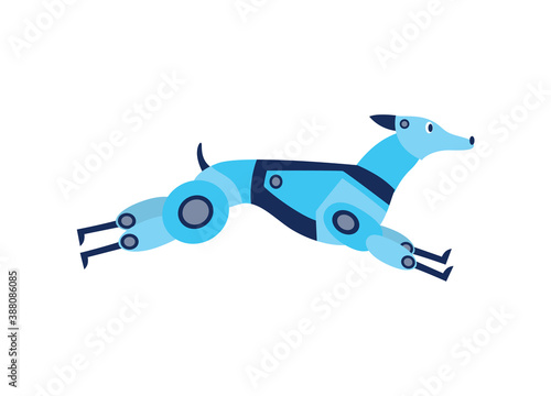 Running robot dog cartoon character flat vector illustration isolated on white.