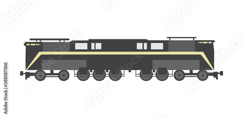 Locomotive railway train car in monochrome flat vector illustration isolated.