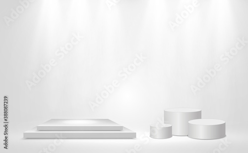 White podium or platform with spotlights. A pedestal for rewarding the winners.	
