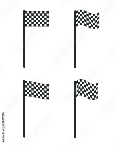 Chequered flag icon. Checkered black and white sign. Check grid pattern poleflag illustration. Motor sport race finish symbol. Victory championship logo. Isolated on white background. photo