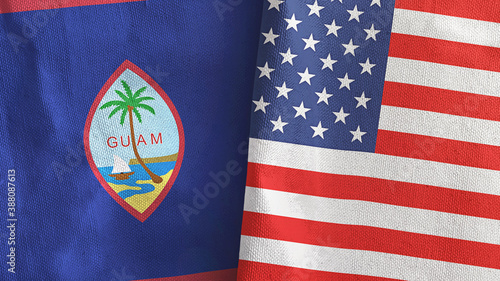 United States and Guam two flags textile cloth 3D rendering