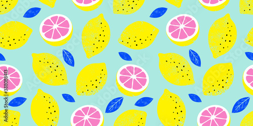 Lemon colorful seamless pattern. Trendy summer background. Vector bright print for fabric or wallpaper.