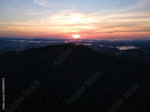 Sunrise over a lake in the mountains